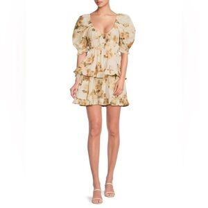 WeWoreWhat Cream and Gold Floral Mini Dress - Worn Once